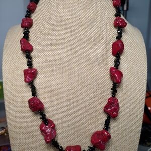 Red dyed chunky stone black bead spacers